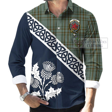 Kelly Tartan Long Sleeve Button Shirt Featuring Thistle and Scotland Map