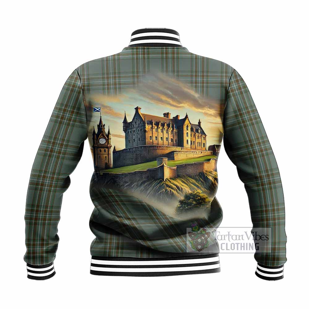 Kelly Tartan Family Crest Baseball Jacket with Scottish Ancient Castle Style - Tartan Vibes Clothing