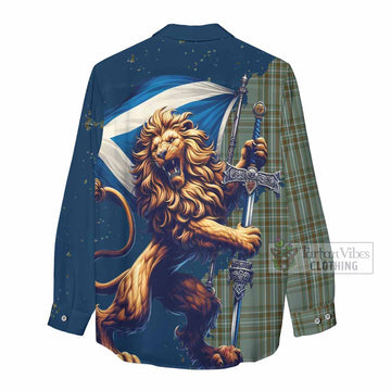 Kelly Tartan Family Crest Women's Casual Shirt with Scottish Majestic Lion