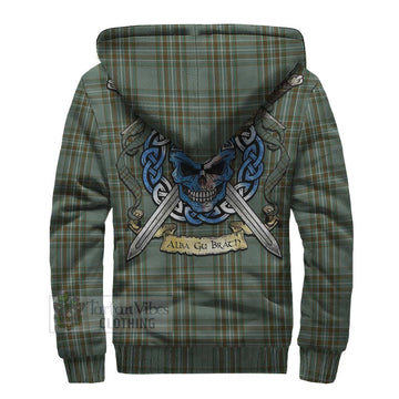 Kelly Tartan Sherpa Hoodie with Family Crest Celtic Skull Style