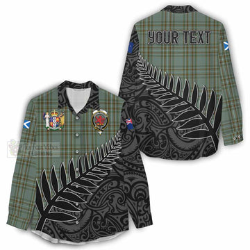 Kelly Crest Tartan Women's Casual Shirt with New Zealand Silver Fern Half Style