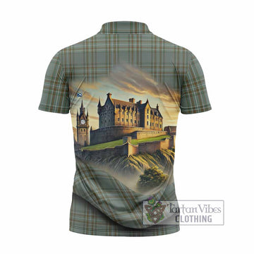 Kelly Tartan Family Crest Zipper Polo Shirt with Scottish Ancient Castle Style - Tartan Vibes Clothing
