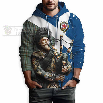 Kelly Tartan Hoodie with Family Crest Scottish Bagpiper Vibes