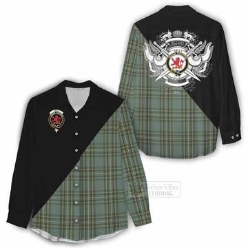 Kelly Tartan Women's Casual Shirt with Family Crest and Military Logo Style