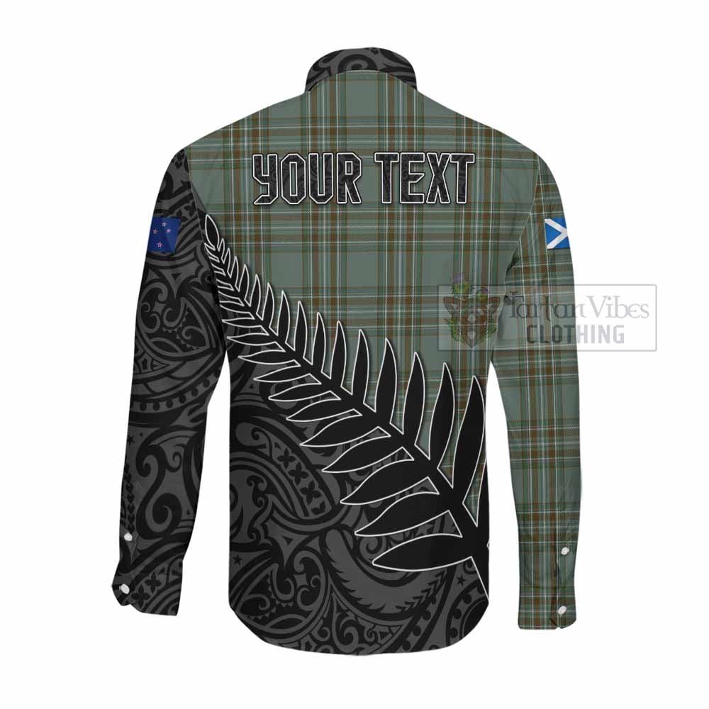 Tartan Vibes Clothing Kelly Crest Tartan Long Sleeve Button Shirt with New Zealand Silver Fern Half Style