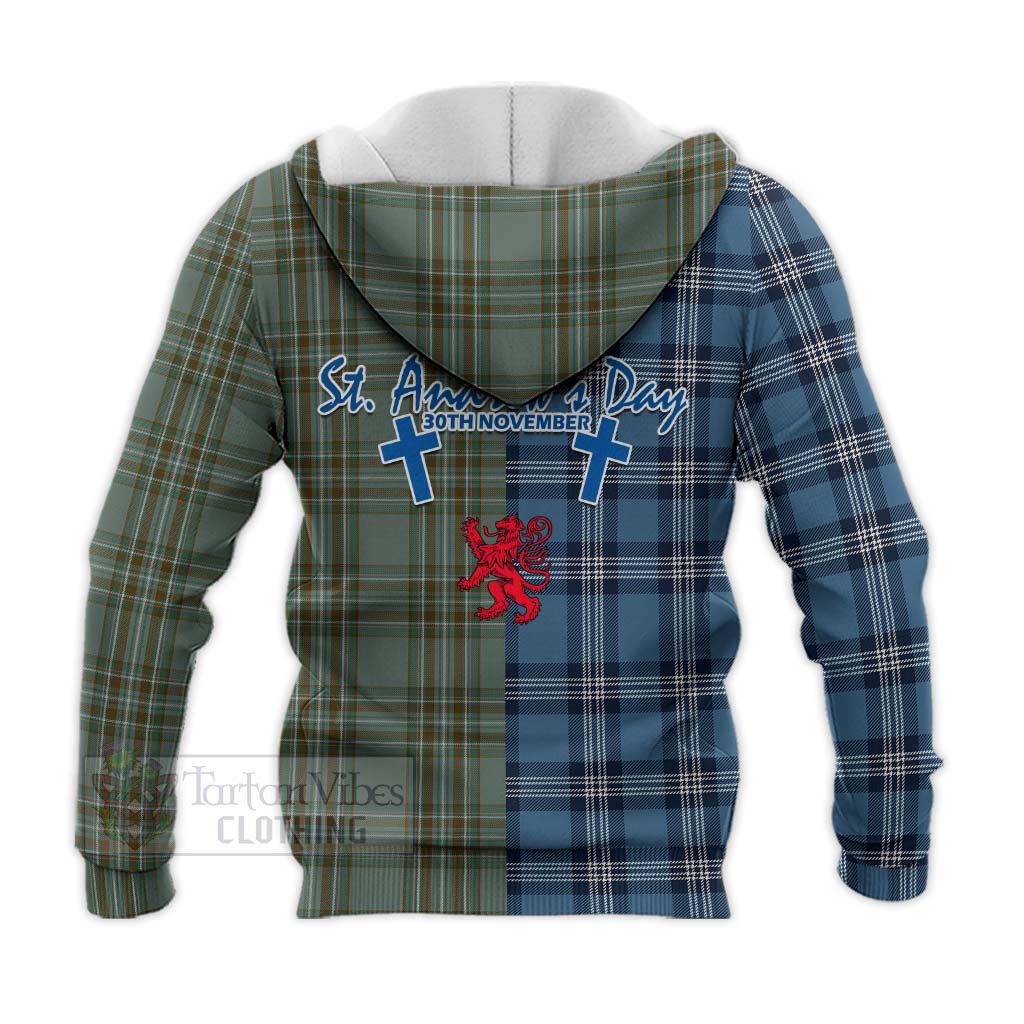 Tartan Vibes Clothing Kelly Tartan Knitted Hoodie Happy St. Andrew's Day Half Tartan Style