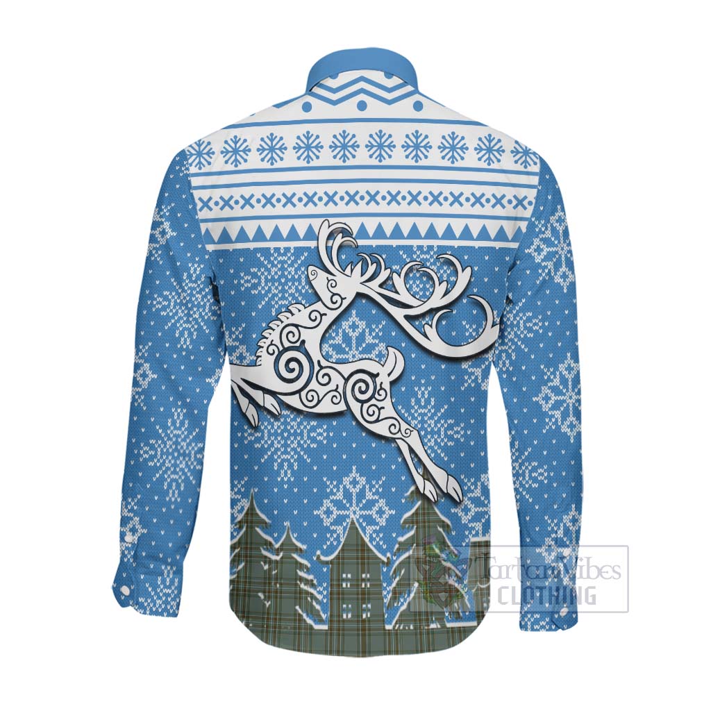 Tartan Vibes Clothing Kelly Clan Christmas Long Sleeve Button Shirt Celtic Reindeer Style