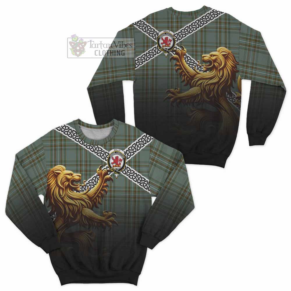 Kelly Crest Tartan Sweatshirt with Golden Lion Emblem Celtic Style - Tartan Vibes Clothing