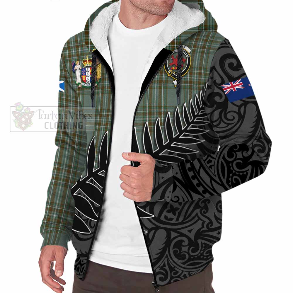 Tartan Vibes Clothing Kelly Crest Tartan Sherpa Hoodie with New Zealand Silver Fern Half Style