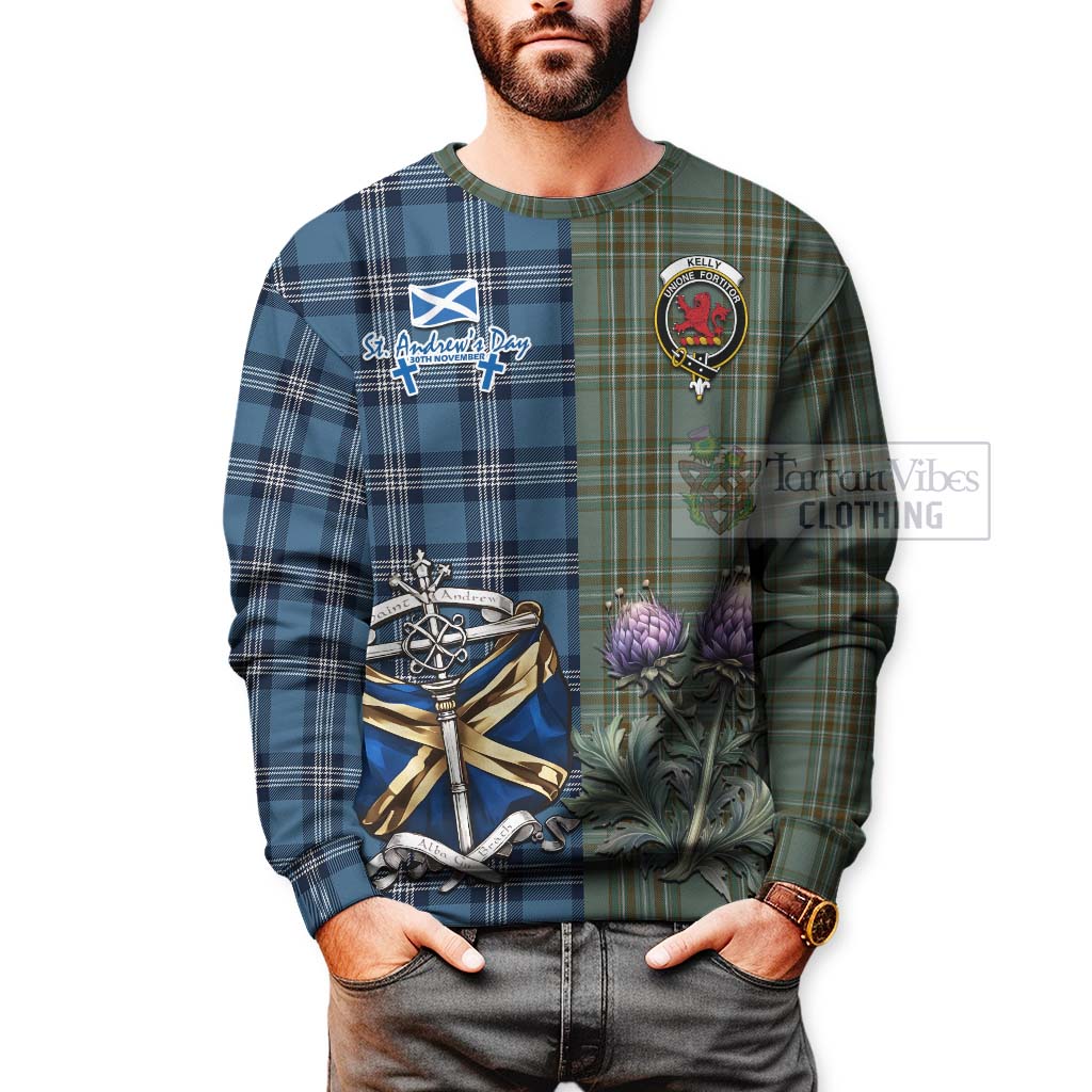 Kelly Tartan Sweatshirt Happy St. Andrew's Day Half Tartan Style - Tartan Vibes Clothing