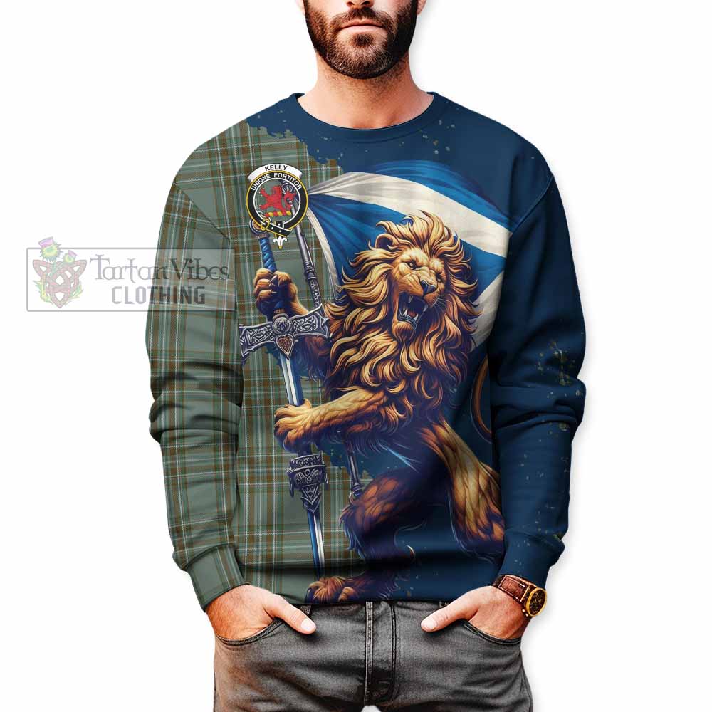 Tartan Vibes Clothing Kelly Tartan Family Crest Sweatshirt with Scottish Majestic Lion