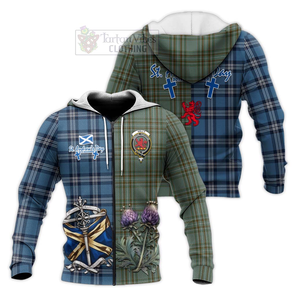 Tartan Vibes Clothing Kelly Tartan Knitted Hoodie Happy St. Andrew's Day Half Tartan Style