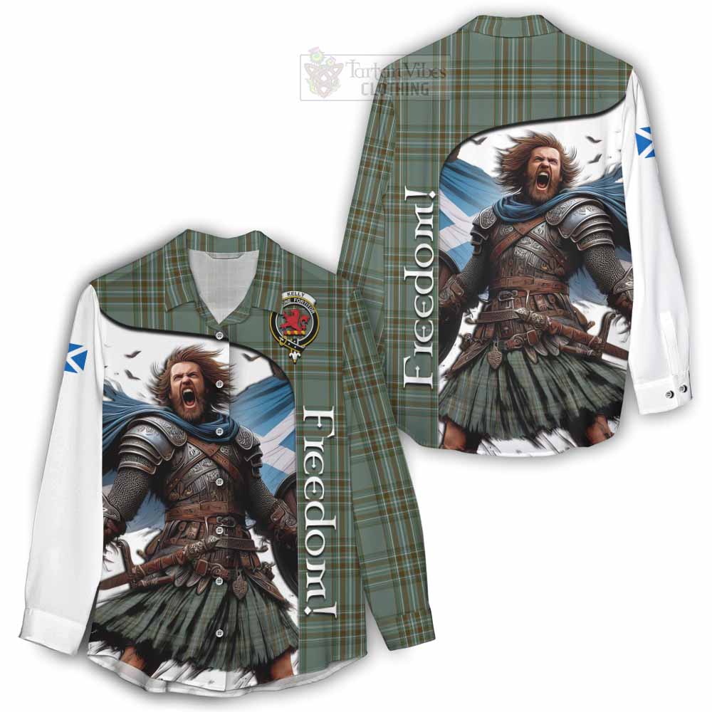 Tartan Vibes Clothing Kelly Crest Tartan Women's Casual Shirt Inspired by the Freedom of Scottish Warrior