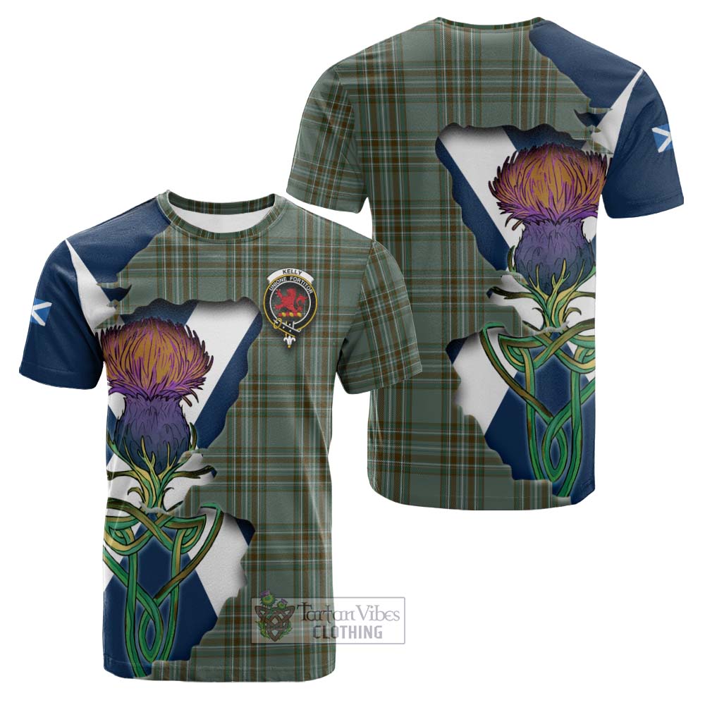 Kelly Tartan Family Crest Cotton T-shirt Scottish Thistle Celtic Inspired - Tartan Vibes Clothing
