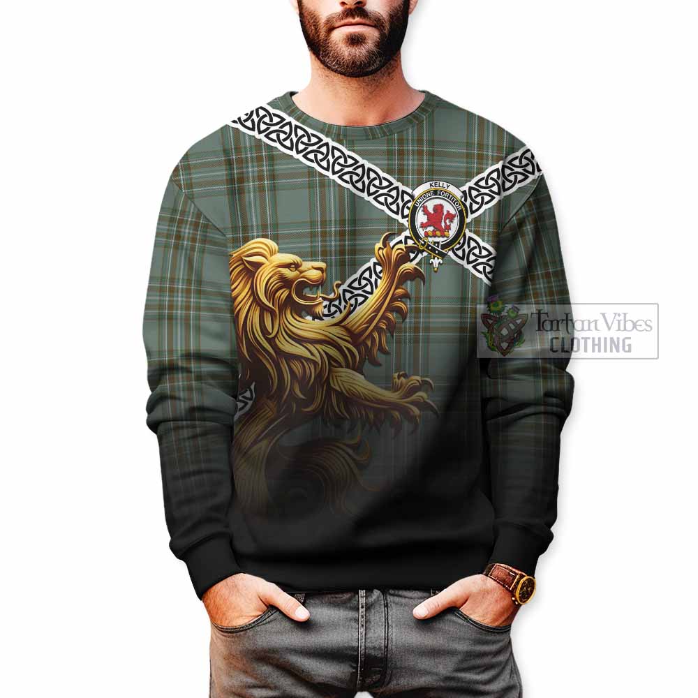 Kelly Crest Tartan Sweatshirt with Golden Lion Emblem Celtic Style - Tartan Vibes Clothing