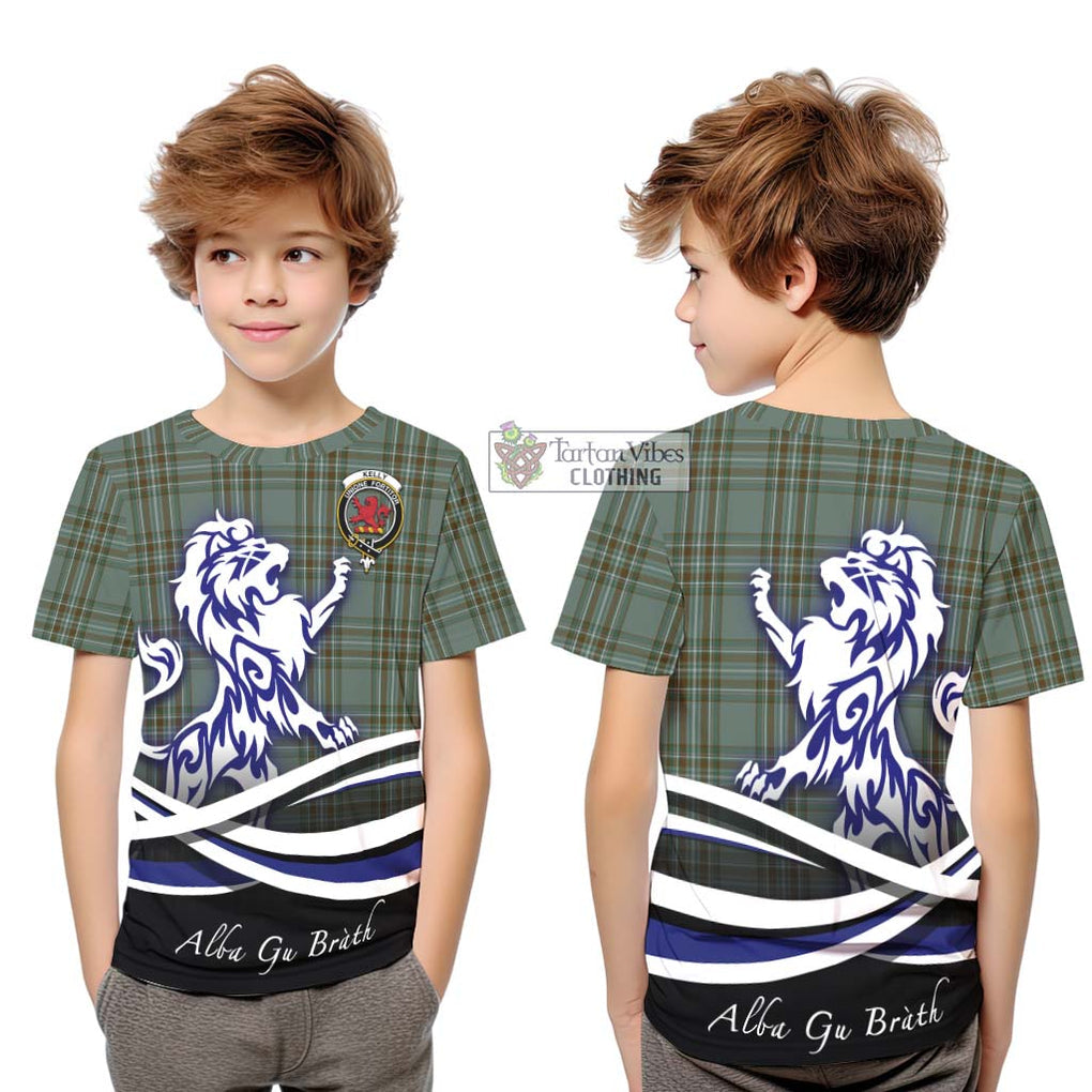 Kelly Tartan Kid T-Shirt with Alba Gu Brath Regal Lion Emblem Youth XL Size14 - Tartanvibesclothing Shop