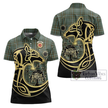 Kelly Tartan Women's Polo Shirt with Family Crest Celtic Wolf Style