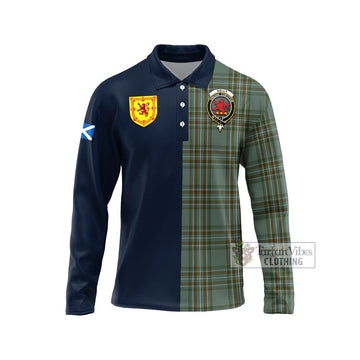 Kelly Tartan Long Sleeve Polo Shirt Alba with Scottish Lion Royal Arm Half Style