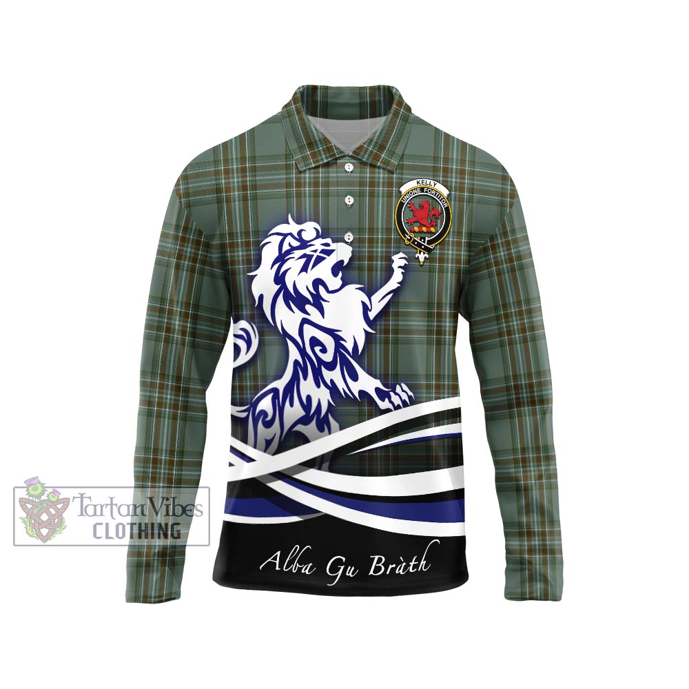 Kelly Tartan Long Sleeve Polo Shirt with Alba Gu Brath Regal Lion Emblem Unisex - Tartanvibesclothing Shop