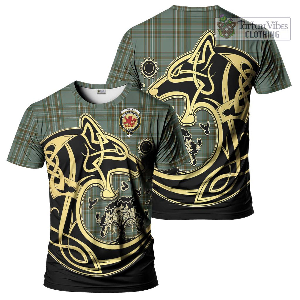 Kelly Tartan T-Shirt with Family Crest Celtic Wolf Style Kid's Shirt - Tartan Vibes Clothing