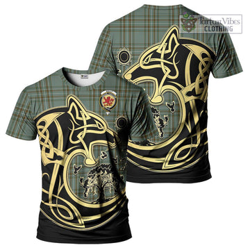 Kelly Tartan T-Shirt with Family Crest Celtic Wolf Style