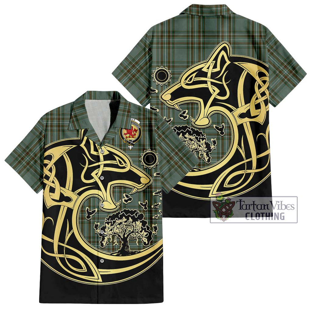 Kelly Tartan Short Sleeve Button Shirt with Family Crest Celtic Wolf Style Kid - Tartan Vibes Clothing