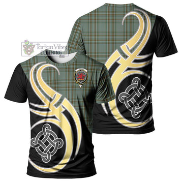 Kelly Tartan T-Shirt with Family Crest and Celtic Symbol Style