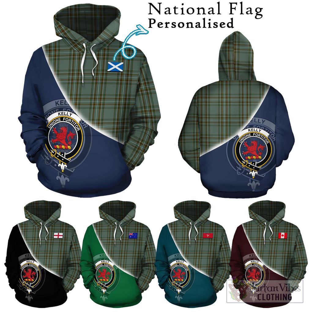 Kelly Tartan Hoodie with Personalised National Flag and Family Crest Half Style Zip Hoodie - Tartanvibesclothing Shop