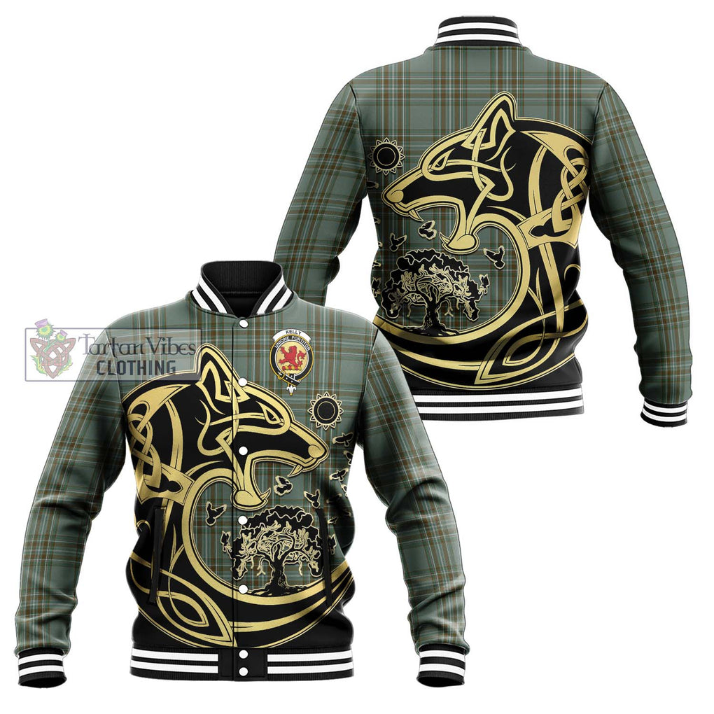 Kelly Tartan Baseball Jacket with Family Crest Celtic Wolf Style Unisex - Tartan Vibes Clothing