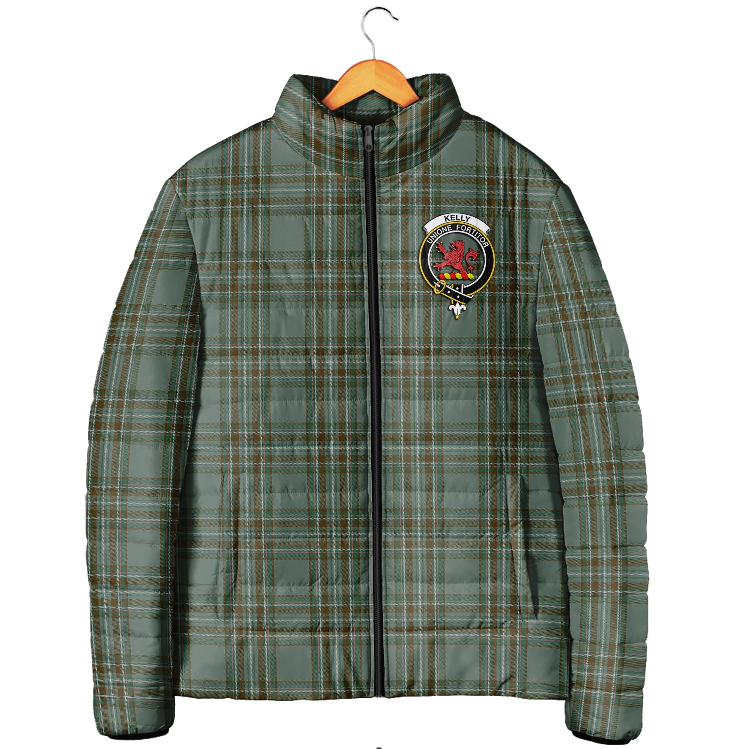 Kelly Tartan Padded Jacket with Family Crest Men's Padded Jacket - Tartan Vibes Clothing