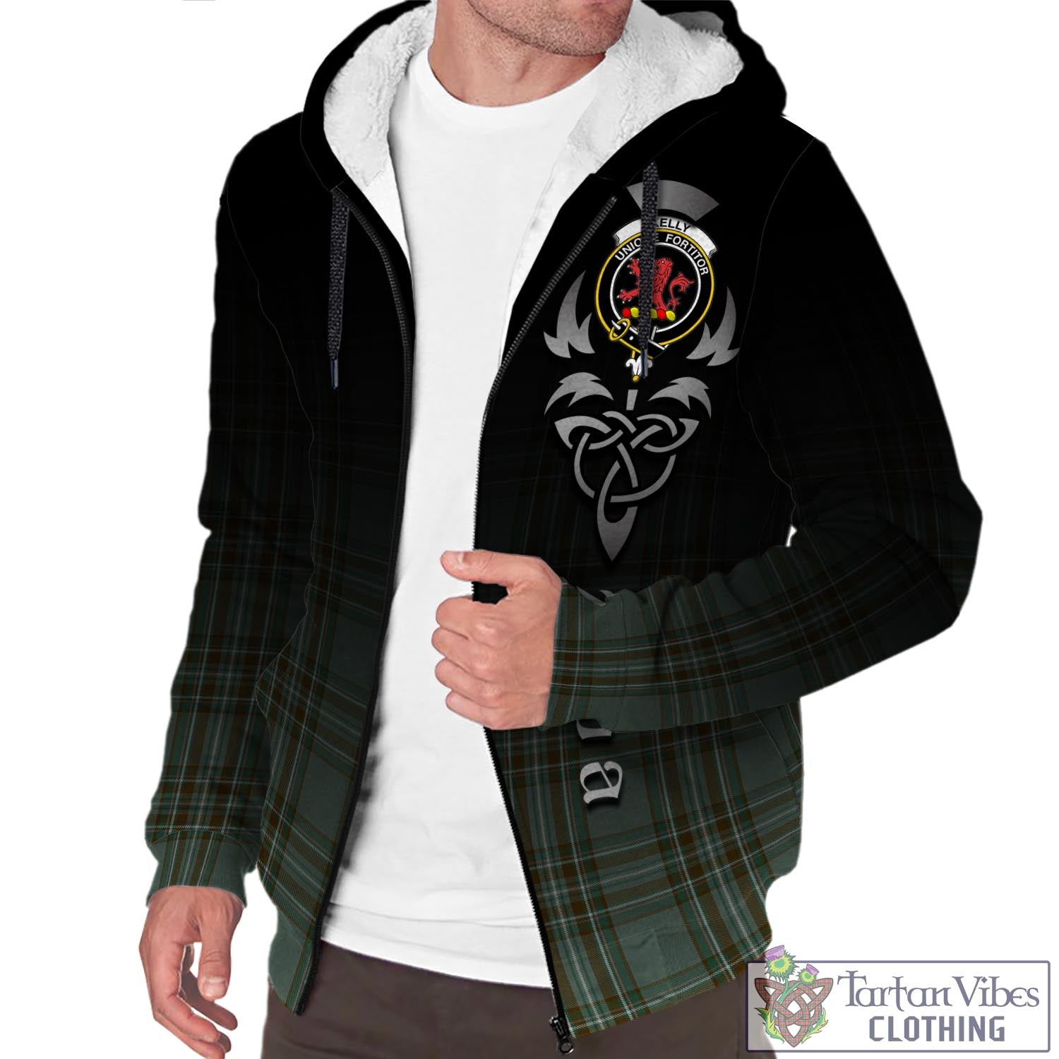 Tartan Vibes Clothing Kelly Dress Tartan Sherpa Hoodie Featuring Alba Gu Brath Family Crest Celtic Inspired