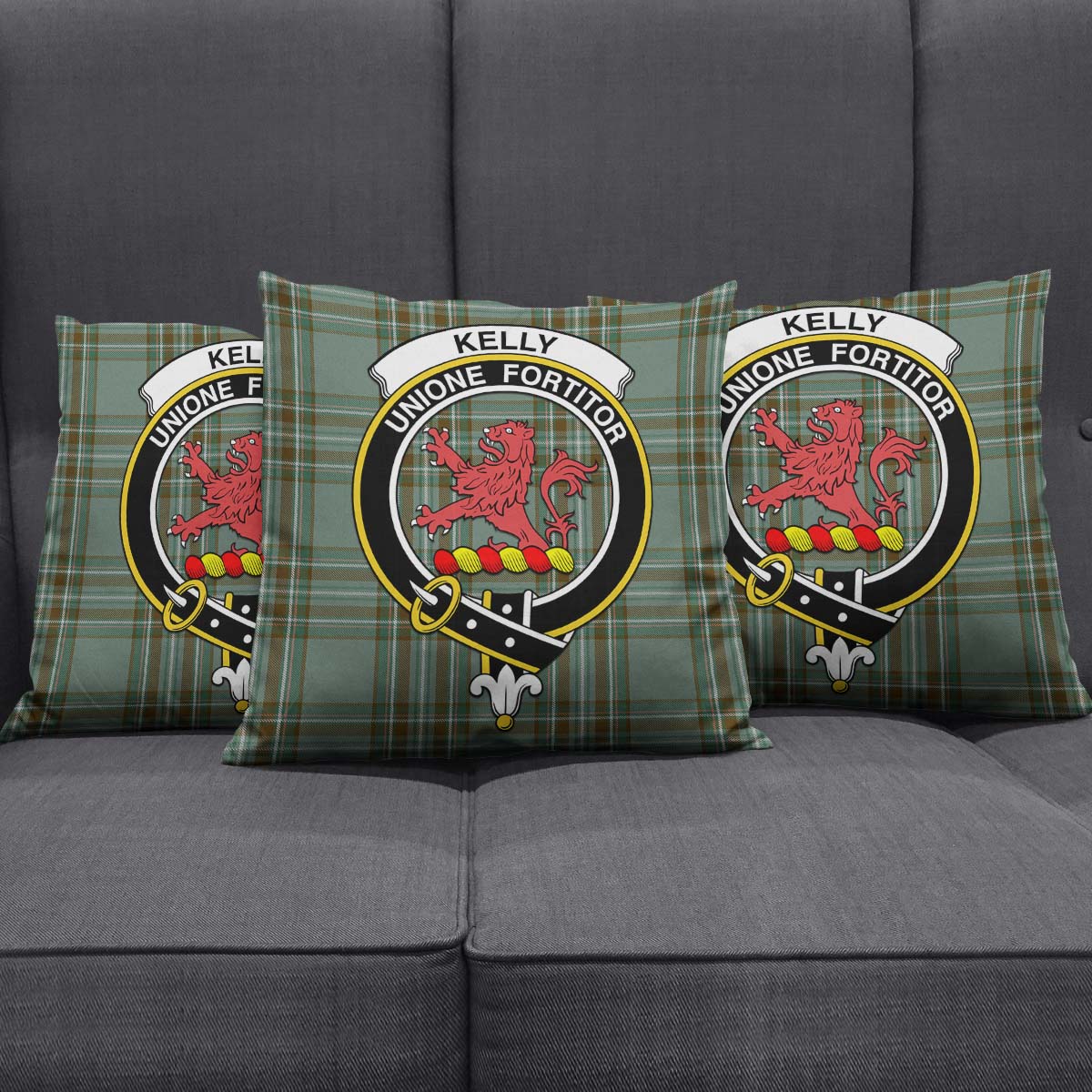 Kelly Dress Tartan Pillow Cover with Family Crest Square Pillow Cover - Tartanvibesclothing