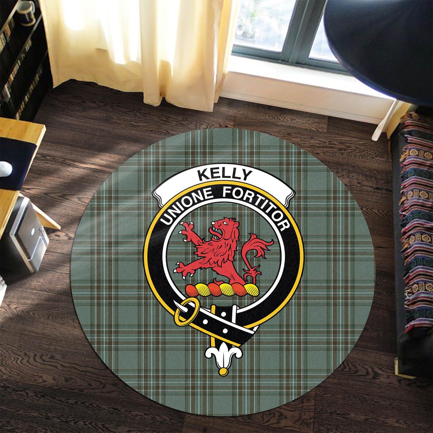 kelly-dress-tartan-round-rug-with-family-crest