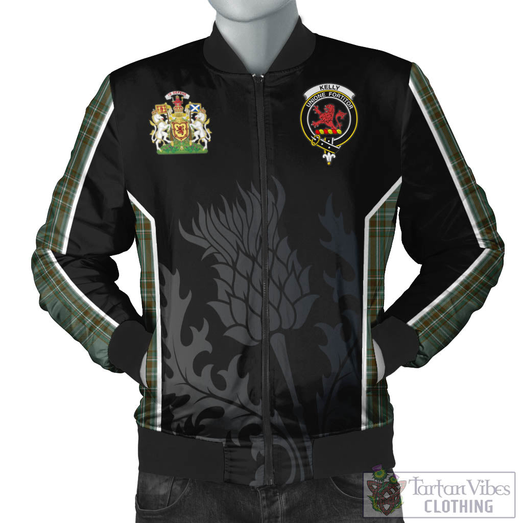 Tartan Vibes Clothing Kelly Dress Tartan Bomber Jacket with Family Crest and Scottish Thistle Vibes Sport Style