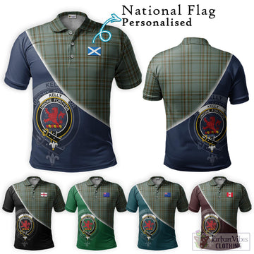 Kelly Tartan Polo Shirt with Personalised National Flag and Family Crest Half Style