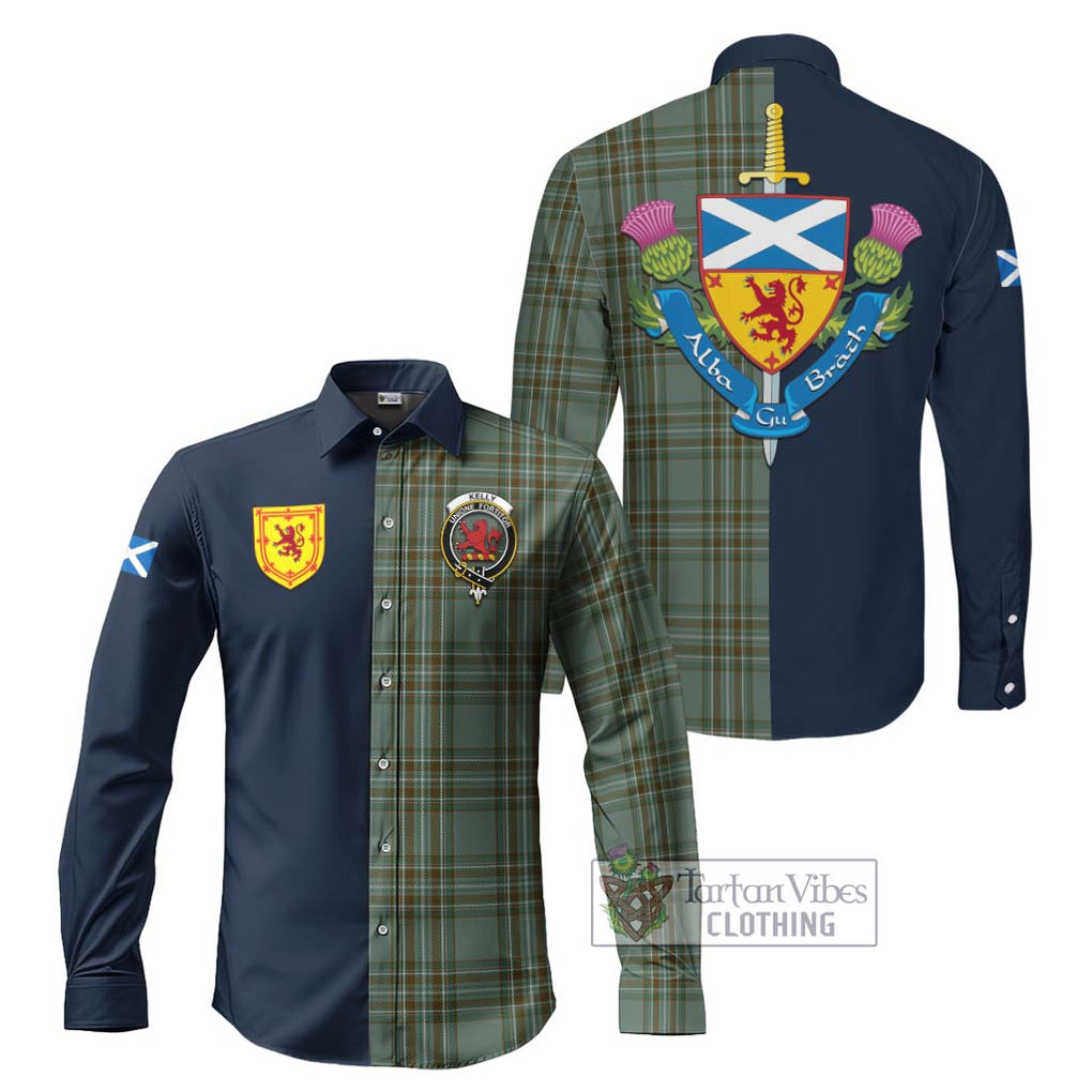 Tartan Vibes Clothing Kelly Dress Tartan Long Sleeve Button Shirt with Scottish Lion Royal Arm Half Style