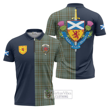 Kelly Tartan Zipper Polo Shirt Alba with Scottish Lion Royal Arm Half Style