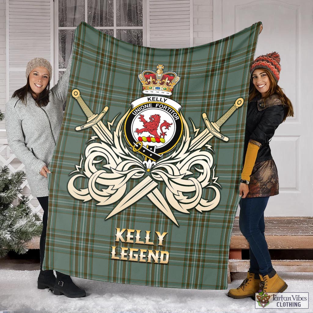 Tartan Vibes Clothing Kelly Dress Tartan Blanket with Clan Crest and the Golden Sword of Courageous Legacy