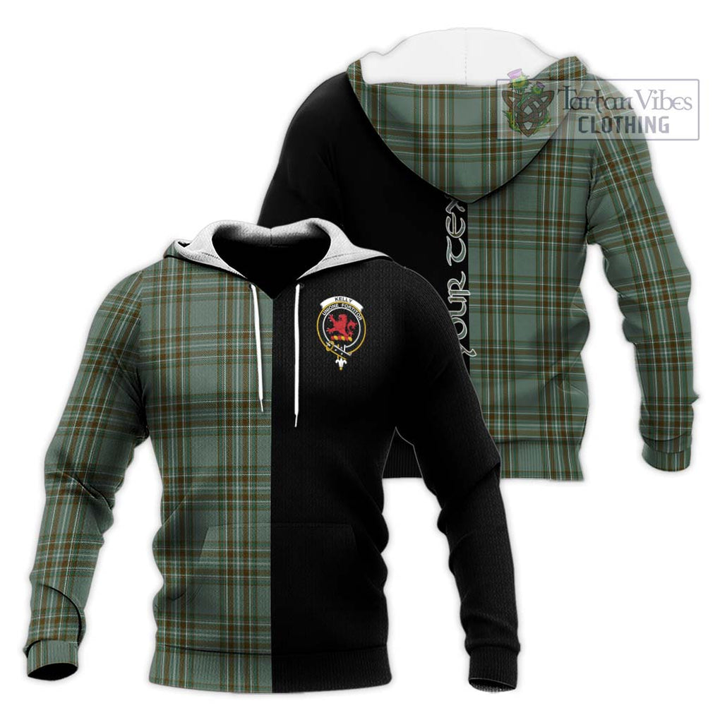 Kelly Tartan Knitted Hoodie with Family Crest and Half Of Me Style Unisex Knitted Pullover Hoodie - Tartanvibesclothing Shop