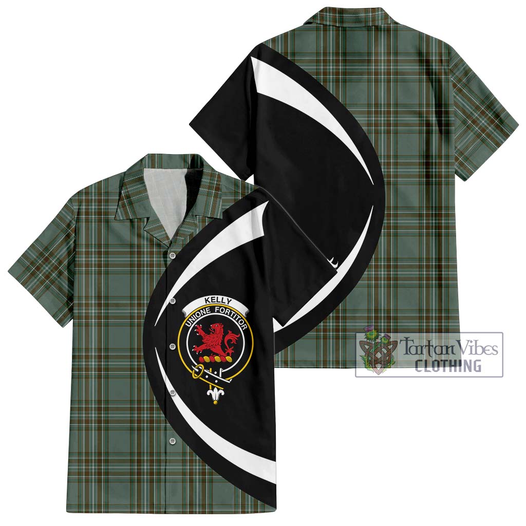 Kelly Tartan Short Sleeve Button Up with Family Crest Circle Style Kid - Tartan Vibes Clothing