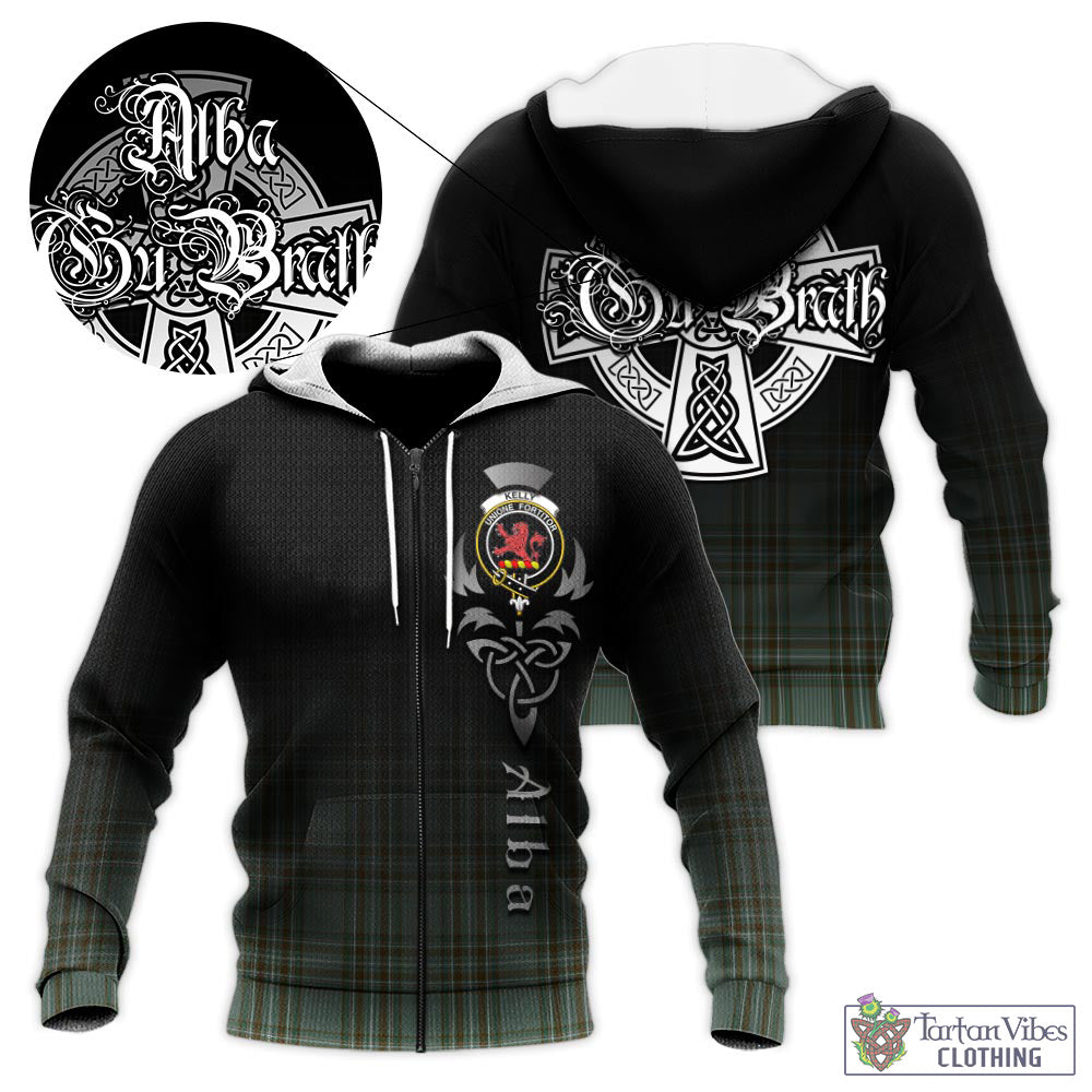 Tartan Vibes Clothing Kelly Dress Tartan Knitted Hoodie Featuring Alba Gu Brath Family Crest Celtic Inspired