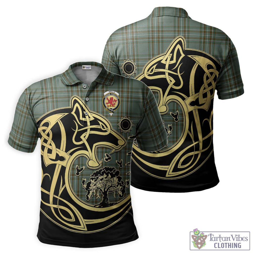 Kelly Tartan Polo Shirt with Family Crest Celtic Wolf Style Kid - Tartanvibesclothing Shop