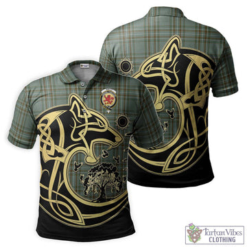 Kelly Tartan Polo Shirt with Family Crest Celtic Wolf Style