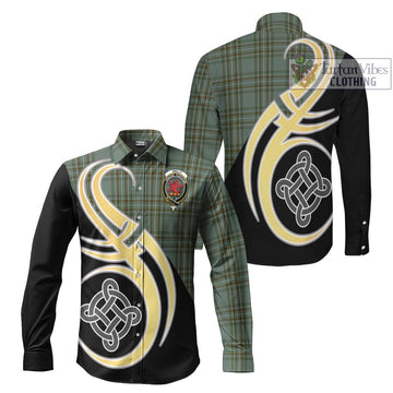 Kelly Tartan Long Sleeve Button Shirt with Family Crest and Celtic Symbol Style