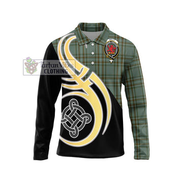 Kelly Tartan Long Sleeve Polo Shirt with Family Crest and Celtic Symbol Style