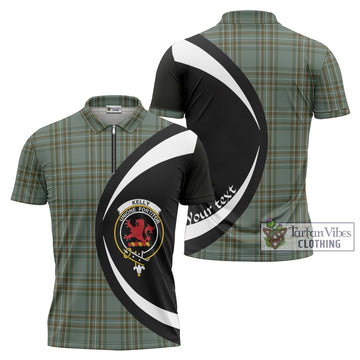 Kelly Tartan Zipper Polo Shirt with Family Crest Circle Style