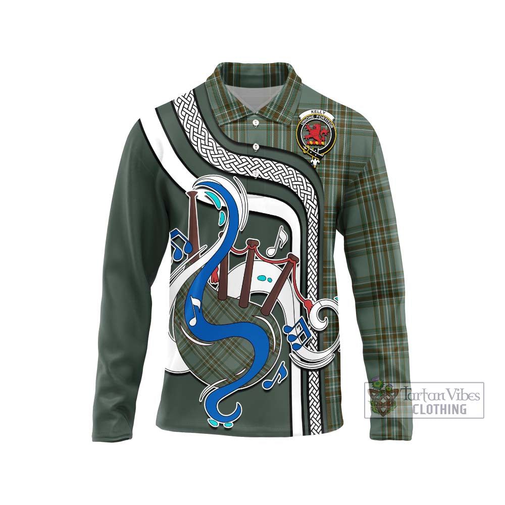 Tartan Vibes Clothing Kelly Dress Tartan Long Sleeve Polo Shirt with Epic Bagpipe Style