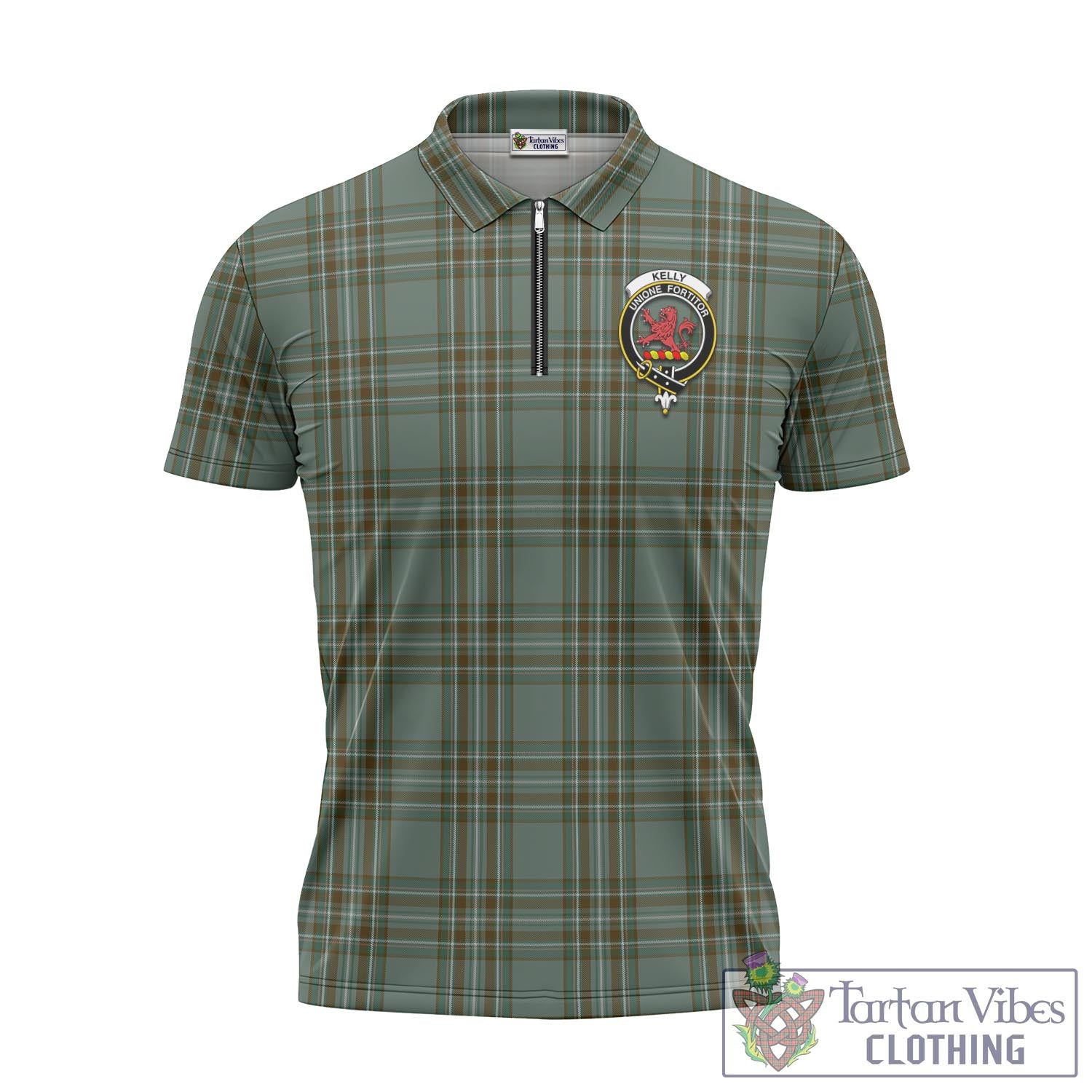 Tartan Vibes Clothing Kelly Dress Tartan Zipper Polo Shirt with Family Crest