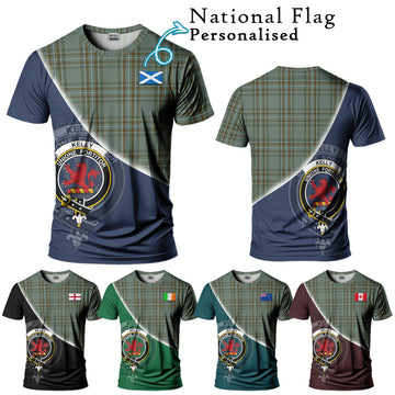 Kelly Tartan T-Shirt with Personalised National Flag and Family Crest Half Style