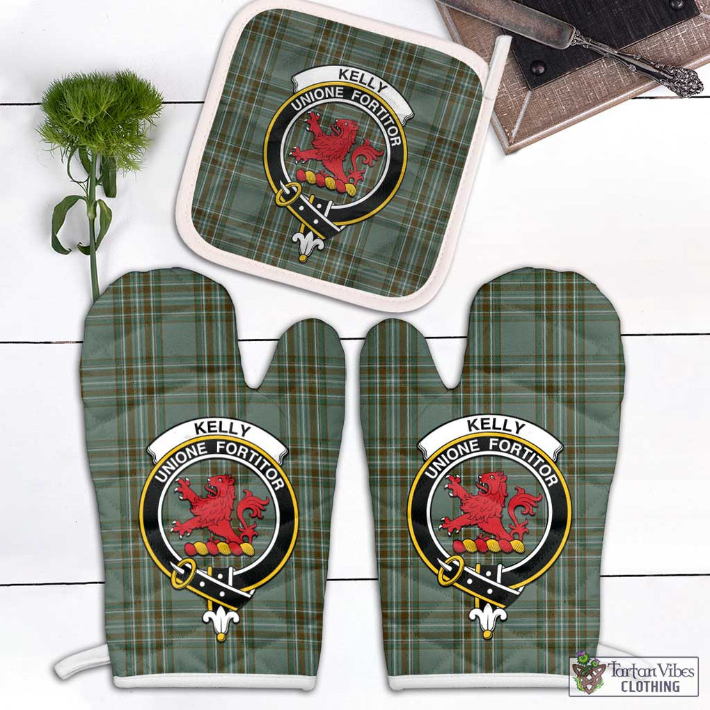 Kelly Tartan Combo Oven Mitt & Pot-Holder with Family Crest Combo 1 Oven Mitt & 1 Pot-Holder White - Tartan Vibes Clothing